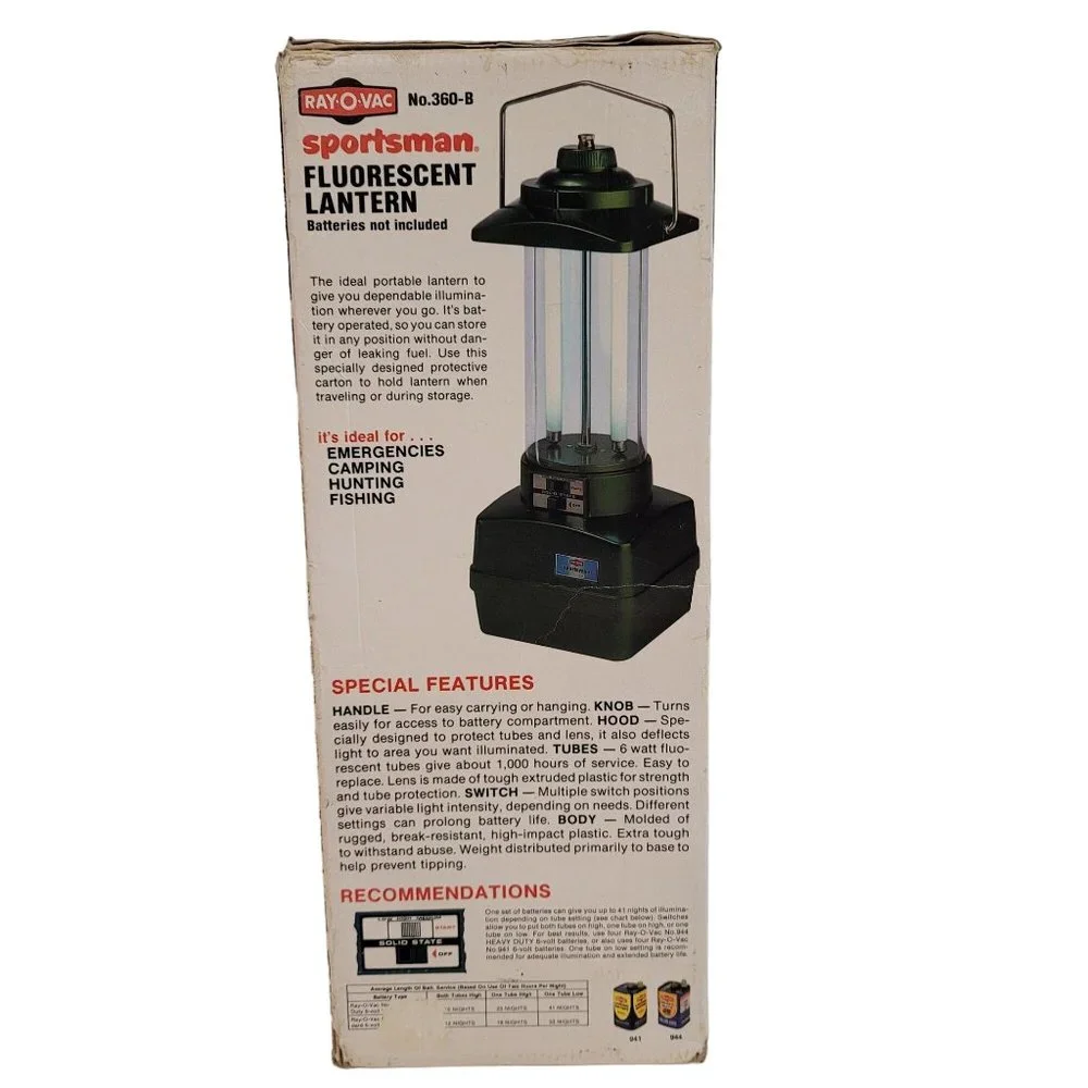Vintage Green Ray-O-Vac Sportsman Camping Fluorescent Lantern in Box 360-B